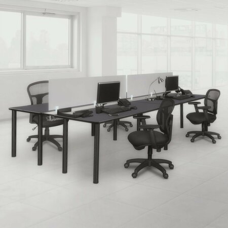 KEE DESKING Regency Kee 60 x 24 in. 4 Person Workstation Desk with Privacy Divider- Grey Top, Black Legs MBSPD12024GYBPBK